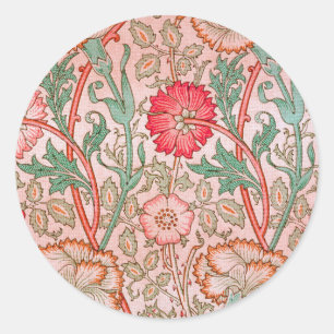 Rosa Blumen von William Morris  Runder Aufkleber