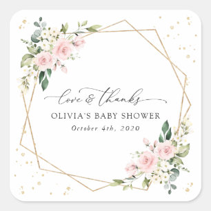 Rosa Blumen, Weiße Blumen, Grünzeug, Babyparty Quadratischer Aufkleber