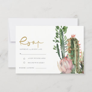 ROSA BLUMEN WÜSTENKAKTUS BLATTWERK WATERCOLOR RSVP KARTE