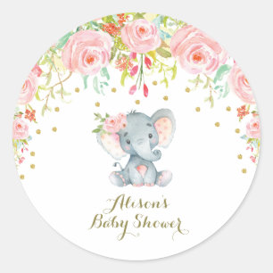 Rosa Blumenbaby-Elefant danken Ihnen Runder Aufkleber