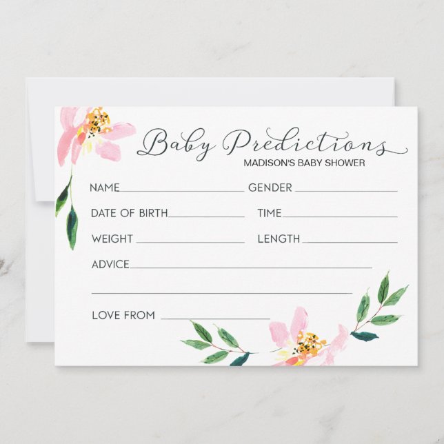 Rosa Blumenbaby-Vorhersage-Babyparty-Karte Einladung (Vorderseite)