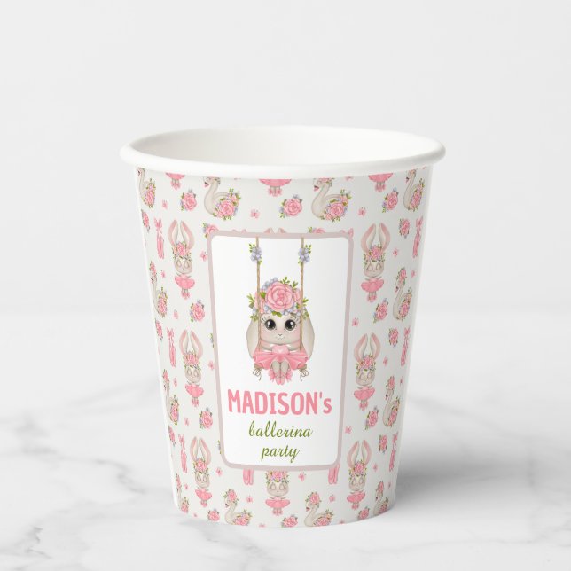 Rosa Blumenballerina niedliche Hobbymädchen Geburt Pappbecher (Vorderseite)