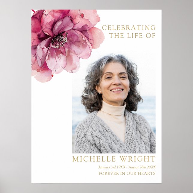 Rosa Blumenbeerdigung zum Foto des Lebens Poster (Vorne)