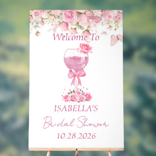 Rosa Blumenblätter und Prosecco-Brautparty Acrylschild