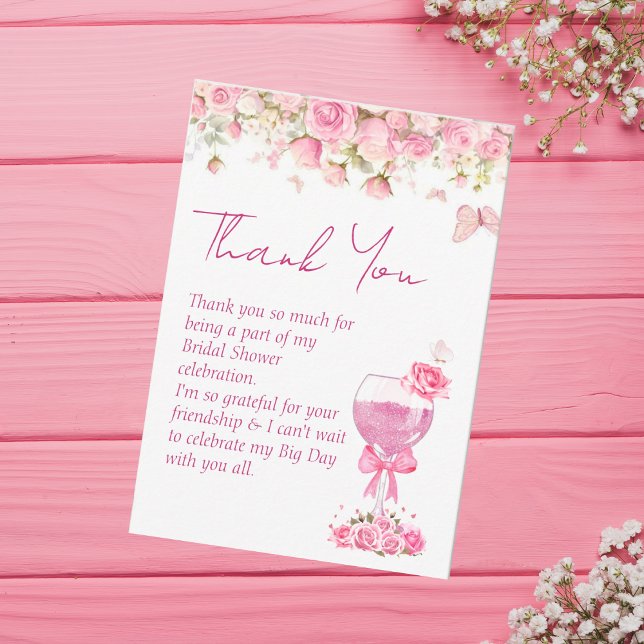 Rosa Blumenblätter und Prosecco-Brautparty Dankeskarte (Von Creator hochgeladen)