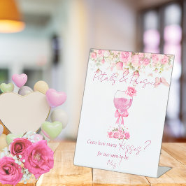 Rosa Blumenblätter und Prosecco-Brautparty Sockelschild