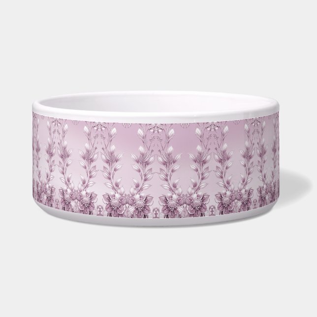 Rosa Blumenblätterung Keramik Pet Bowl Napf (Vorderseite)