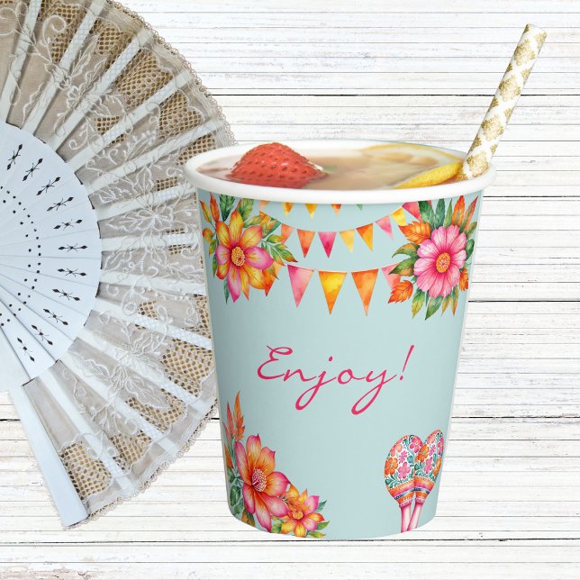 Rosa Blumenblauer Fiesta Babydusche Pappbecher (Von Creator hochgeladen)