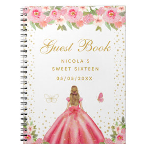 Rosa Blumenblonde Haar Prinzessin Sweet Sixteen Notizblock