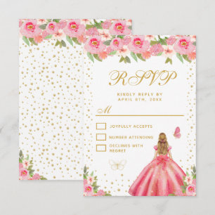 Rosa Blumenblonde Haar Prinzessin Sweet Sixteen RSVP Karte