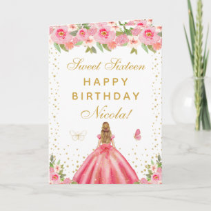 Rosa Blumenblondes Haar Mädchen Sweet Sixteen Karte
