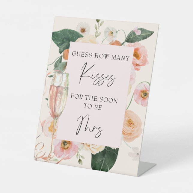 Rosa Blumenbrunch & Bubbly schätzen wie viele Küss Sockelschild (Vorderseite)