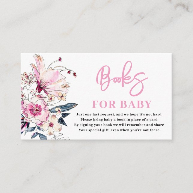 Rosa Blumenbücher für Babyduschkarte Begleitkarte (Vorderseite)