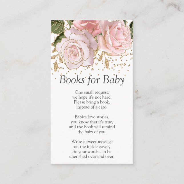 Rosa Blumenbücher für die Babydusche Begleitkarte (Vorderseite)