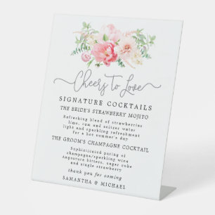 Rosa Blumencocktails Hochzeit Bar Zeichen Sockelschild