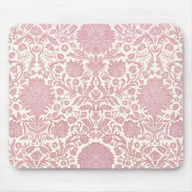 Rosa Blumendamast-Muster Mousepad (Vorne)