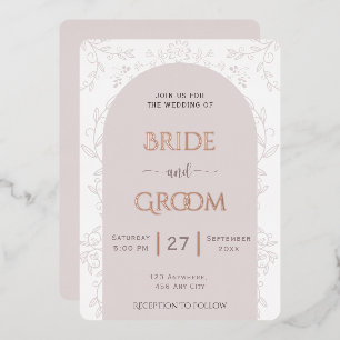 Rosa Blumendesign & Goldene Rose Touch Hochzeit Folieneinladung