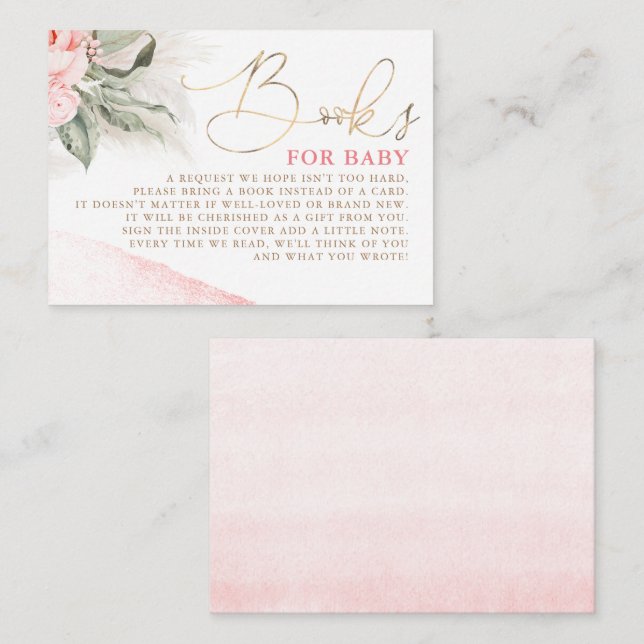 Rosa Blumendusche Bücher für Baby Begleitkarte (Vorne/Hinten)