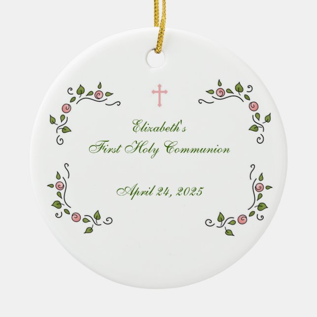 Rosa Blumenecken, religiös Keramik Ornament (Vorne)