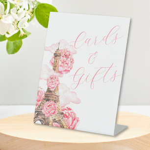 Rosa Blumeneiffelturmkarten - Brautparty Sockelschild