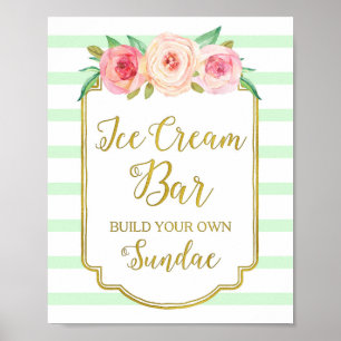 Rosa Blumeneis Bar signieren Goldminze Streifen Poster