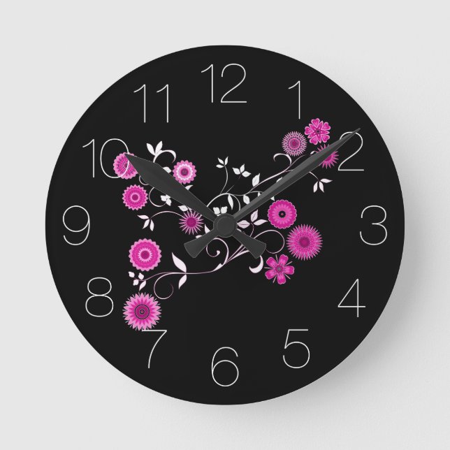 Rosa blumenexplosion runde wanduhr (Vorderseite)
