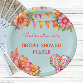 Rosa Blumenfarben Blau Fiesta Brautparty Pappteller