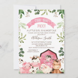 Rosa Blumenfarm und Barn Baby Dusche Einladung