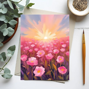 Rosa Blumenfeld Aquarell Floral Postkarte
