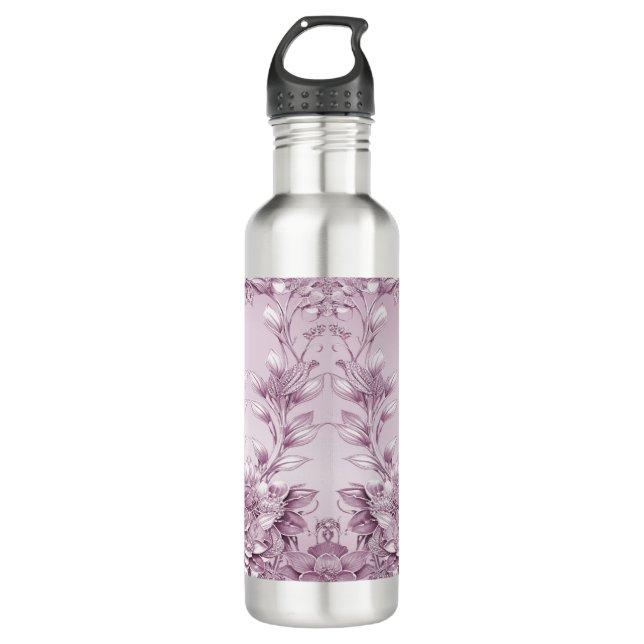 Rosa Blumenfolie Wasser Flasche Edelstahlflasche (Vorderseite)