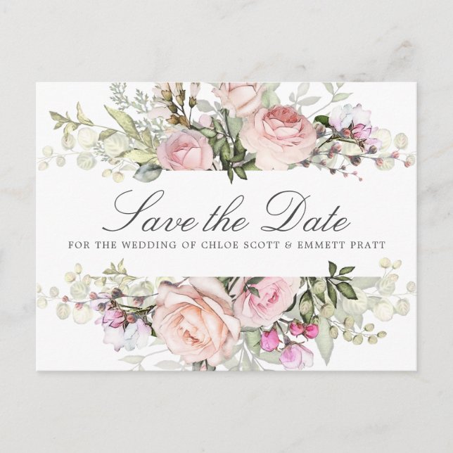 Rosa Blumenfotografie Save the Date Einladungspostkarte (Vorderseite)