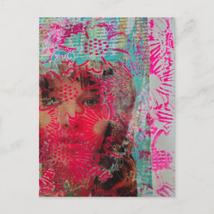 Rosa Blumenfrau Mixed Media Collage  Postkarte