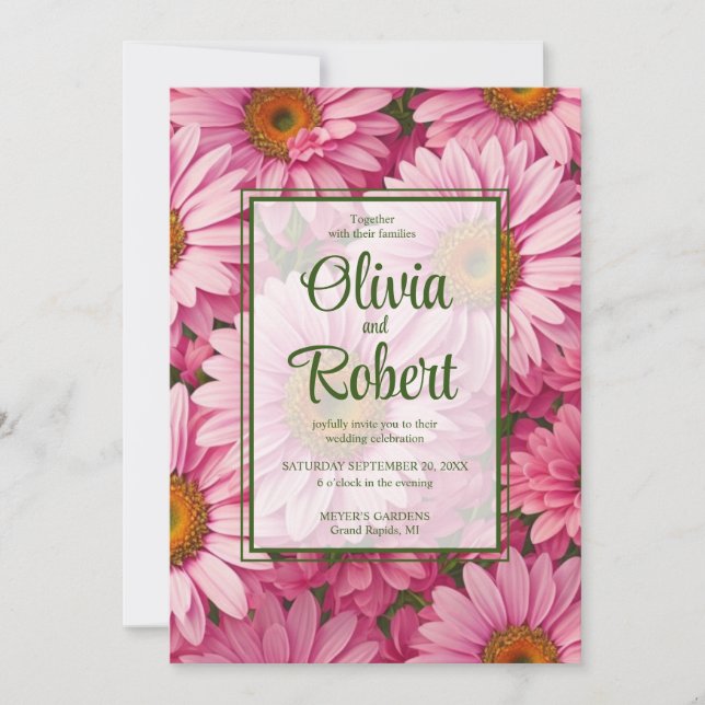 Rosa Blumengänse retro rosa Blume Hochzeit Einladung (Vorderseite)