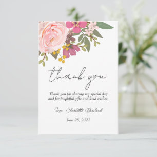 Rosa Blumengarten Frühling Brautparty Dankeskarte