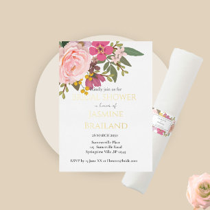 Rosa Blumengarten Frühling Brautparty Folieneinladung