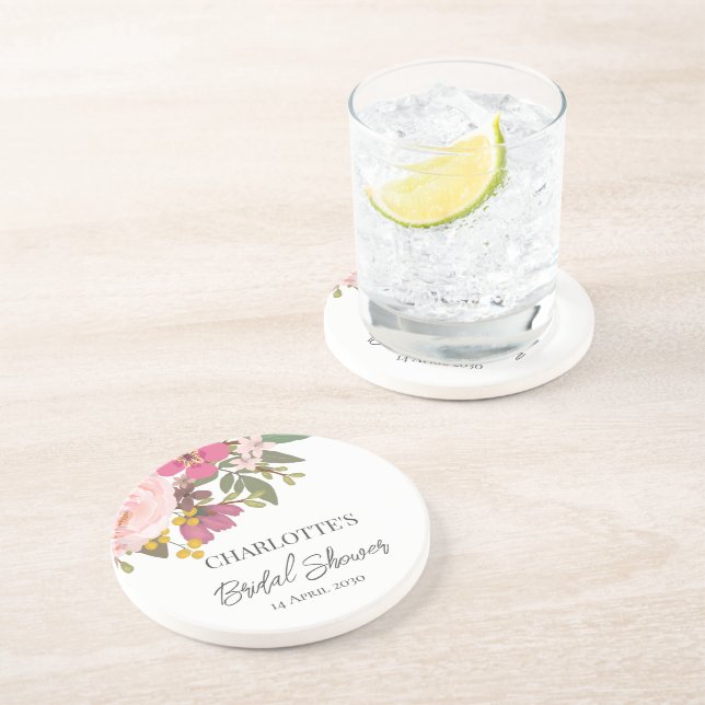 Rosa Blumengarten Frühling Brautparty Getränkeuntersetzer (Seite)