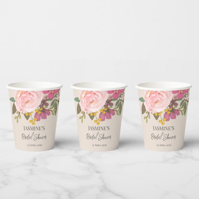 Rosa Blumengarten Frühling Brautparty Pappbecher (Multi)