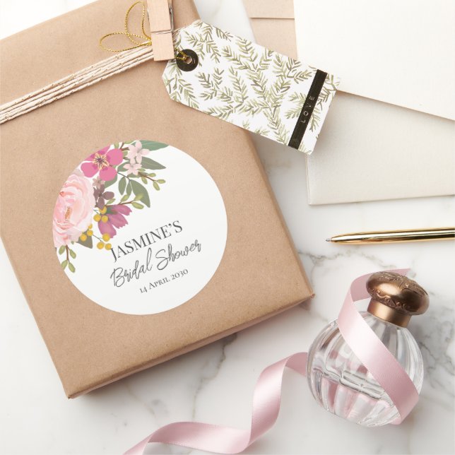 Rosa Blumengarten Frühling Brautparty Runder Aufkleber (Schenken)