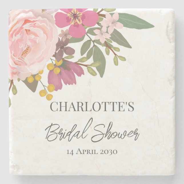Rosa Blumengarten Frühling Brautparty Steinuntersetzer (Vorderseite)