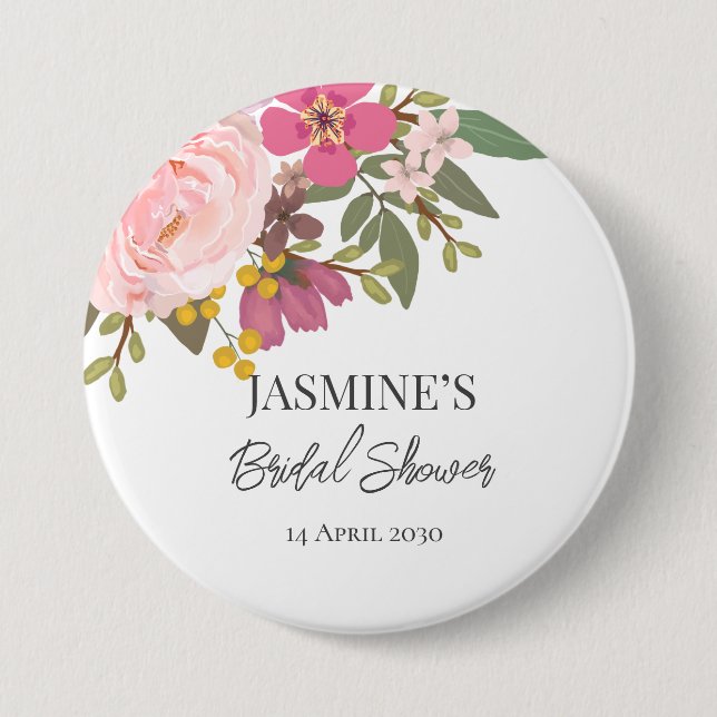 Rosa Blumengarten Frühlings-Brautabschiedsparty  Button (Vorderseite)