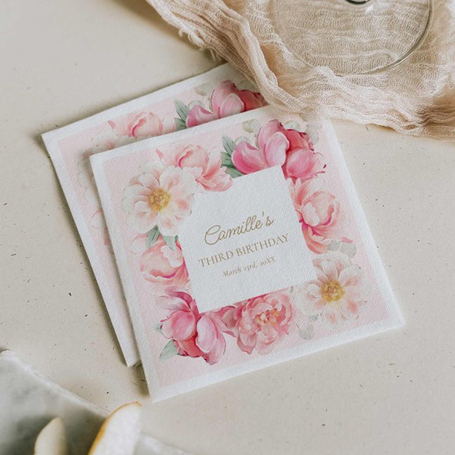 Rosa Blumengarten Geburtstag Serviette (Elegant Pink Floral Birthday napkins)