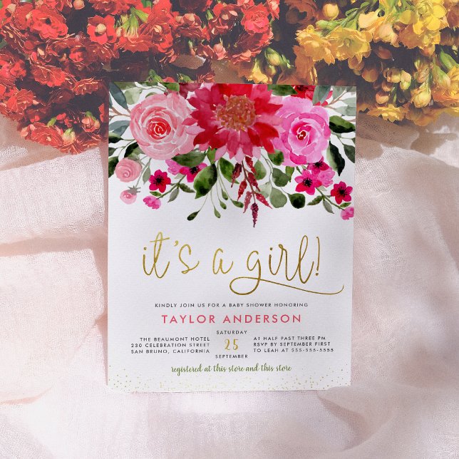 Rosa Blumengarten Grüne Villa dei Girl Babydusche Einladungspostkarte (Von Creator hochgeladen)