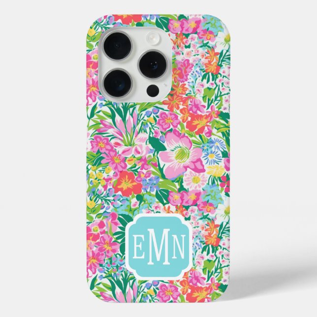 Rosa Blumengarten-Monogramm Case-Mate iPhone Hülle (Rückseite)