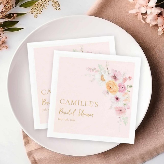 Rosa Blumengarten Party Brautparty Serviette (Elegant Garden Party Bridal Shower Pink Napkins)