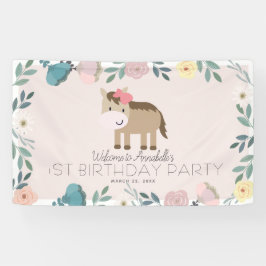 Rosa Blumengarten Pferd Geburtstag Willkommen Banner