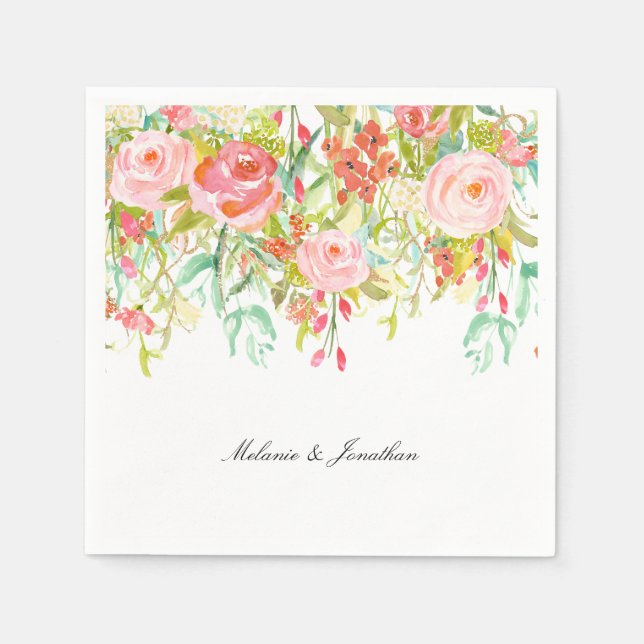 Rosa Blumengarten Serviette (Vorderseite)