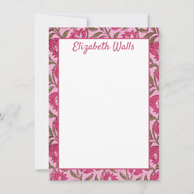 Rosa Blumengebläse Print, kundenspezifische Statio Dankeskarte (Vorderseite)