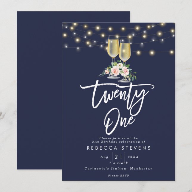 Rosa blumengeschmückte Rustikale Marineleuchten 21 Einladung (Vorne/Hinten)