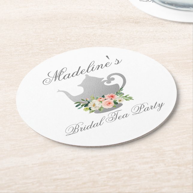 Rosa Blumengestein Silber Brautparty Tee Party Runder Pappuntersetzer (Angewinkelt)