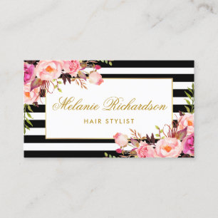 Rosa Blumengold Stripes Haar-Stylist-Verabredung Terminkarte